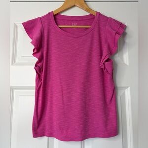 GAP Women's Fuchsia Pink Ribbed Ruffle Sleeve Tee Size M